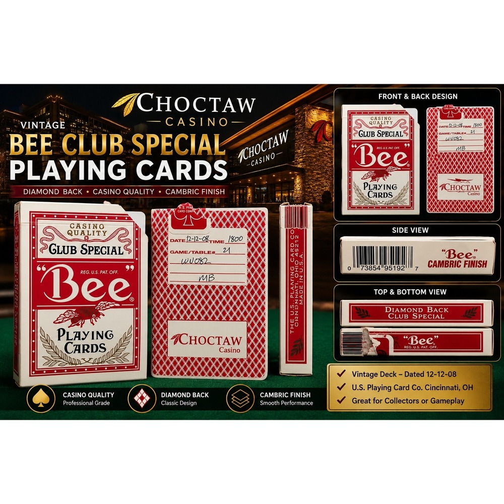Bee Club Special No 92 Playing Cards Red Diamond Back Choctaw Casino Used 2008